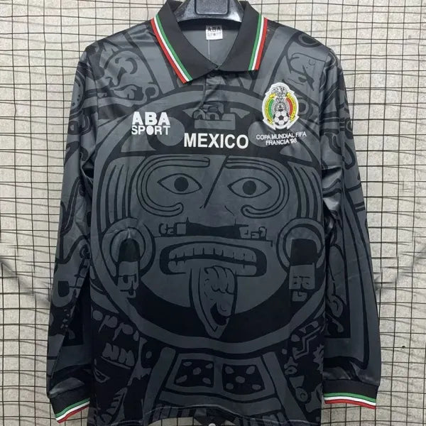 Jersey Retro Mexico Visita Francia 98 Negro Manga Larga Versión Aficionado
