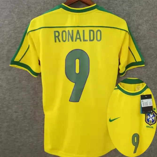 Jersey Retro Brasil 1998  9 Ronaldo  Manga Larga Version Aficionado