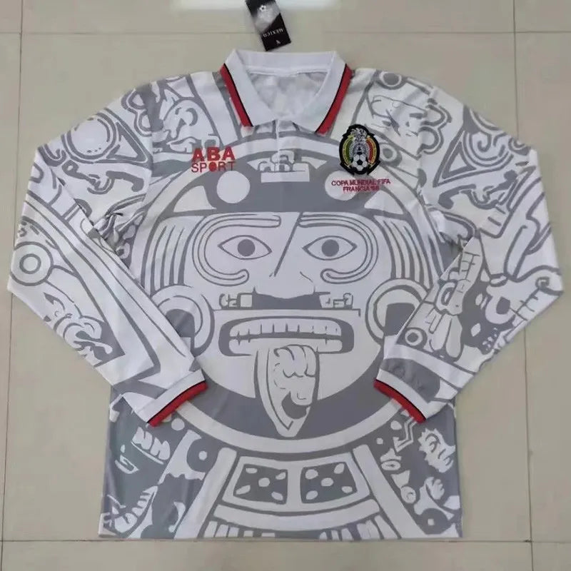 Jersey Retro Mexico Visita Francia 98 Blanco Manga Larga Versión Aficionado