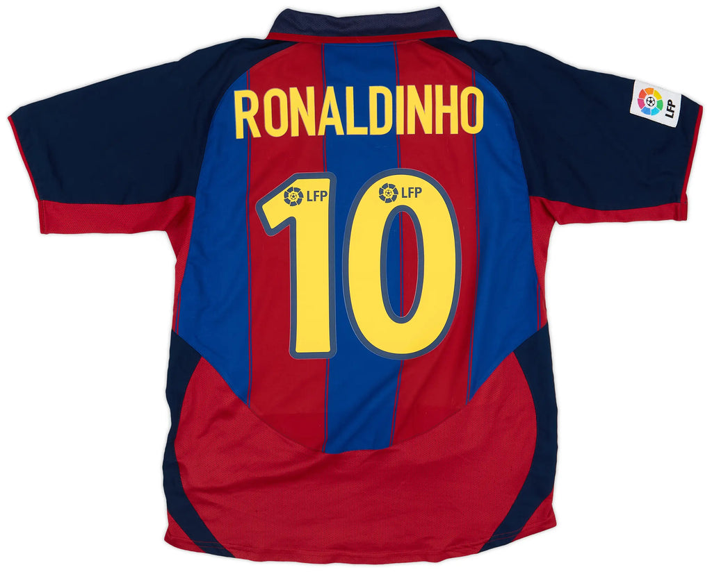 Jersey Retro FC Barcelona  Local 03-04  Manga Corta Ronaldinho 10  Version Aficionado Calidad Premium