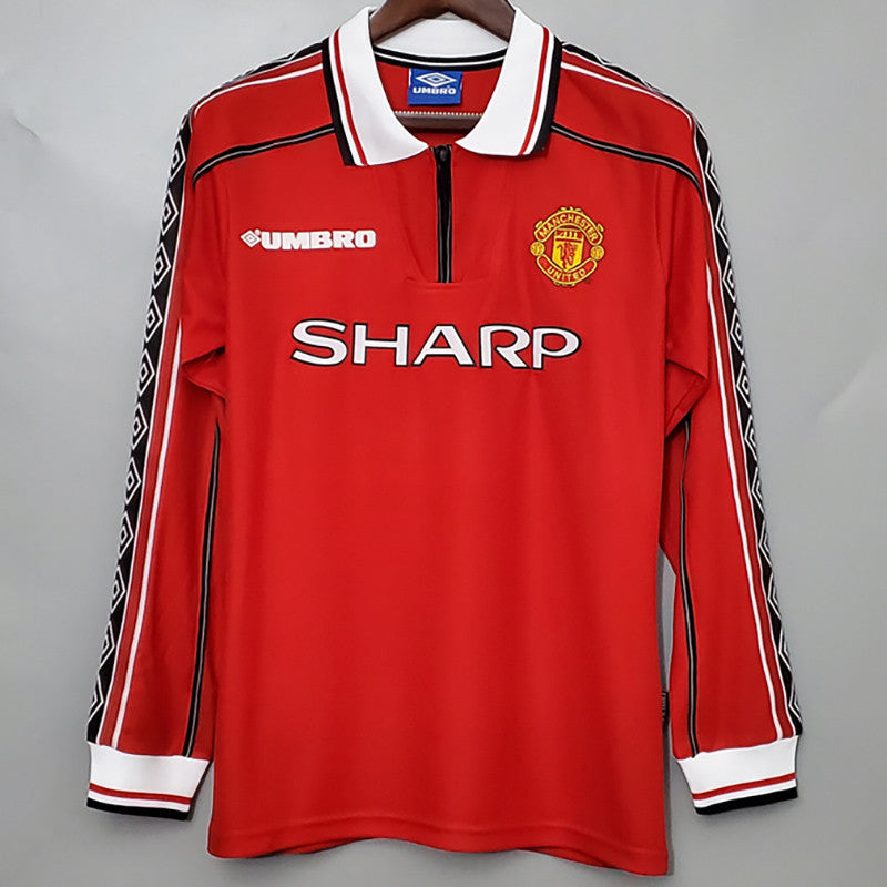 Jersey Retro Manchester United Local 98-99  Manga Larga Numero 7 Beckham Version Aficionado Calidad Premium