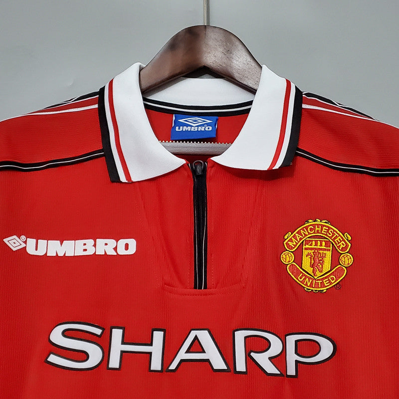 Jersey Retro Manchester United Local 98-99  Manga Larga Numero 7 Beckham Version Aficionado Calidad Premium