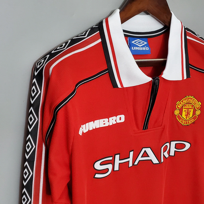 Jersey Retro Manchester United Local 98-99  Manga Larga Numero 7 Beckham Version Aficionado Calidad Premium