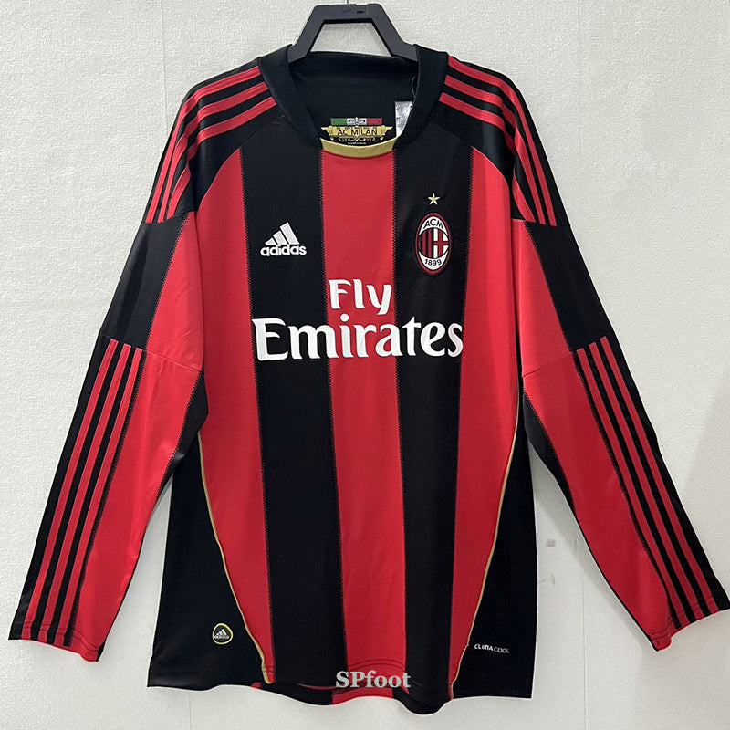 Jersey Retro AC Milan Local 10-11 Manga Larga Ronaldinho 80 Version Aficionado Calidad Premium