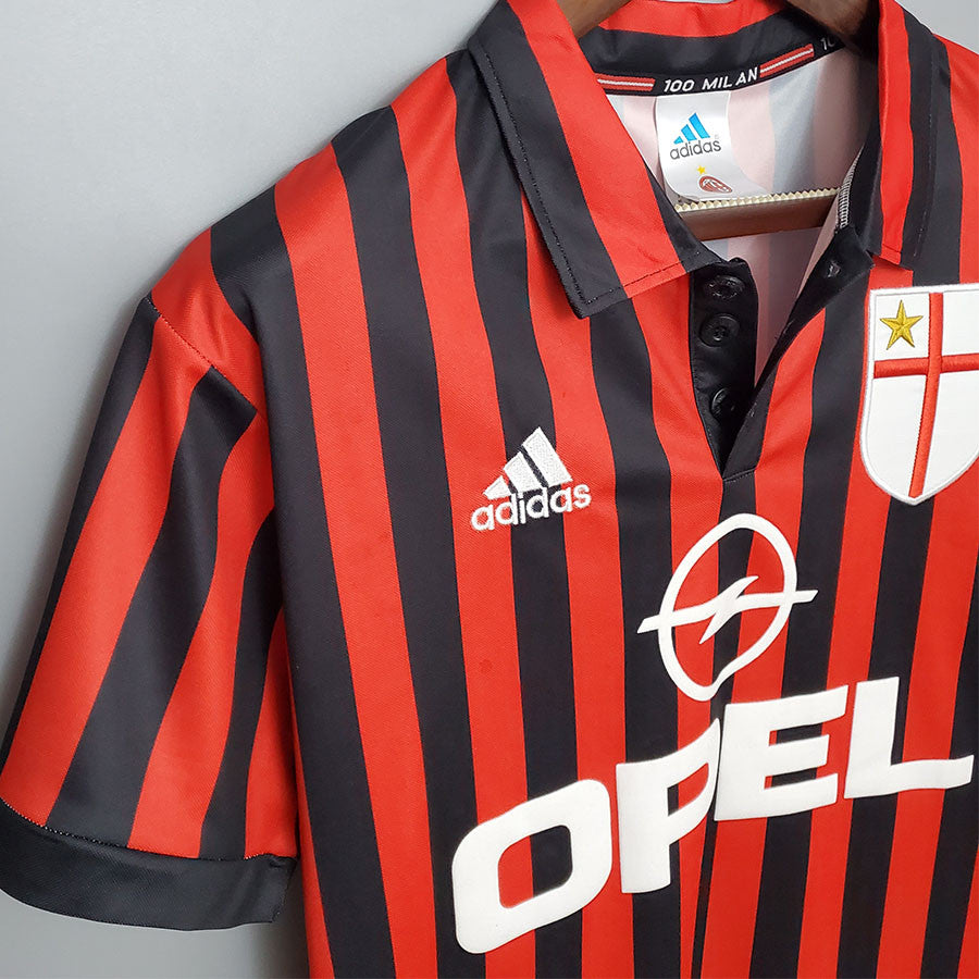 Jersey Retro AC Milan Local Centenario  Manga Larga Maldini 3 Version Aficionado Calidad Premium