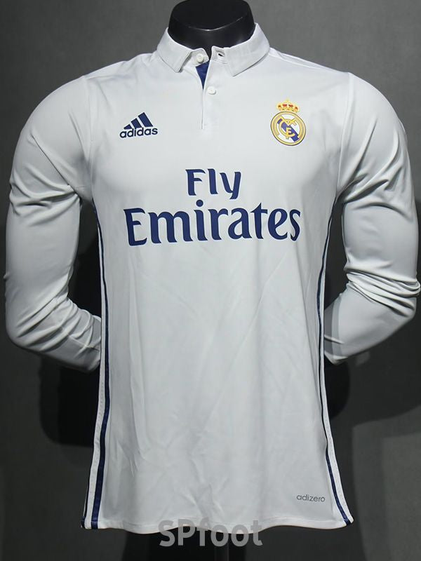 Jersey Retro Real Madrid Local 16-17 Ronaldo 7 Manga Larga Versión Aficionado