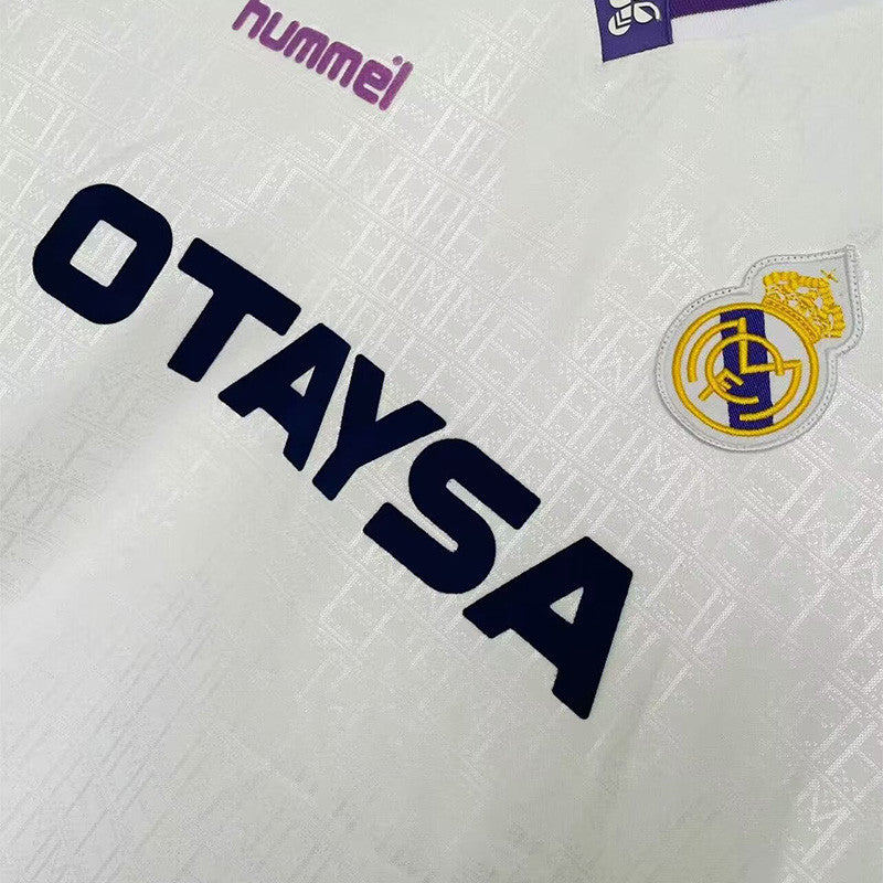 Jersey Retro Real Madrid 90-91 Hombre Hugo Sanchez 9 Manga Corta Versión Aficionado