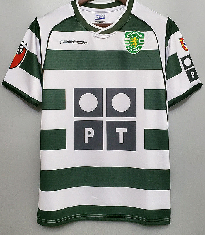 Jersey Retro Sporting CP  Local 02-03 28 Ronaldo Manga Corta Version Aficionado Calidad Premium