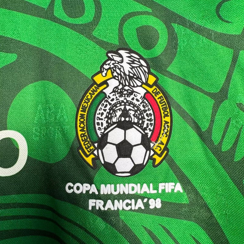 Jersey Mexico Retro 98 Mundial Francia Numero 11 Blanco Manga Corta versión Aficionado