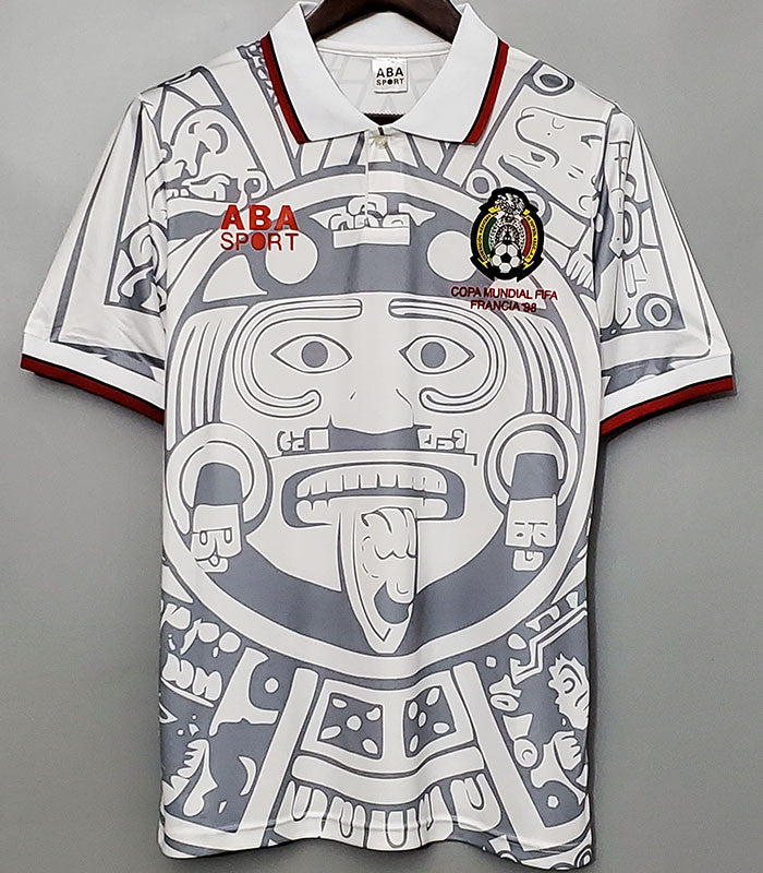 Jersey Retro Mexico Visita Francia 98 Numero 11 Blanco Manga Corta Versión Aficionado