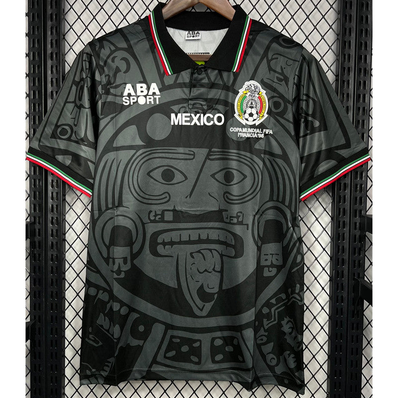 Jersey Retro Mexico Negro Francia 98 Numero 11 Blanco Manga Corta Versión Jugador