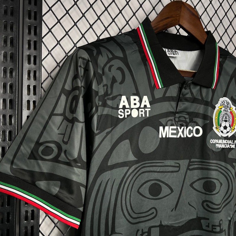Jersey Retro Mexico Negro Francia 98 Numero 11 Blanco Manga Corta Versión Jugador