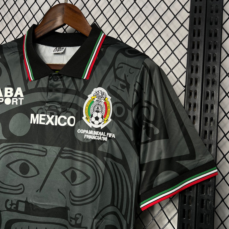 Jersey Retro Mexico Negro Francia 98 Numero 11 Blanco Manga Corta Versión Jugador
