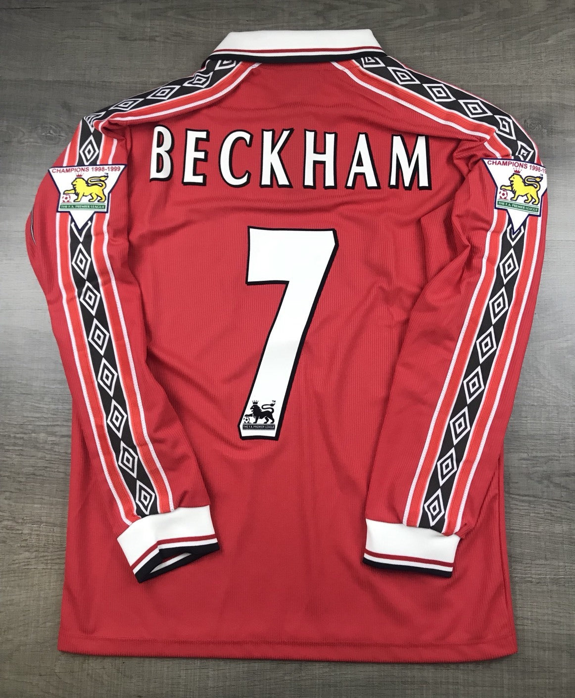 Jersey Retro Manchester United Local 98-99  Manga Larga Numero 7 Beckham Version Aficionado Calidad Premium