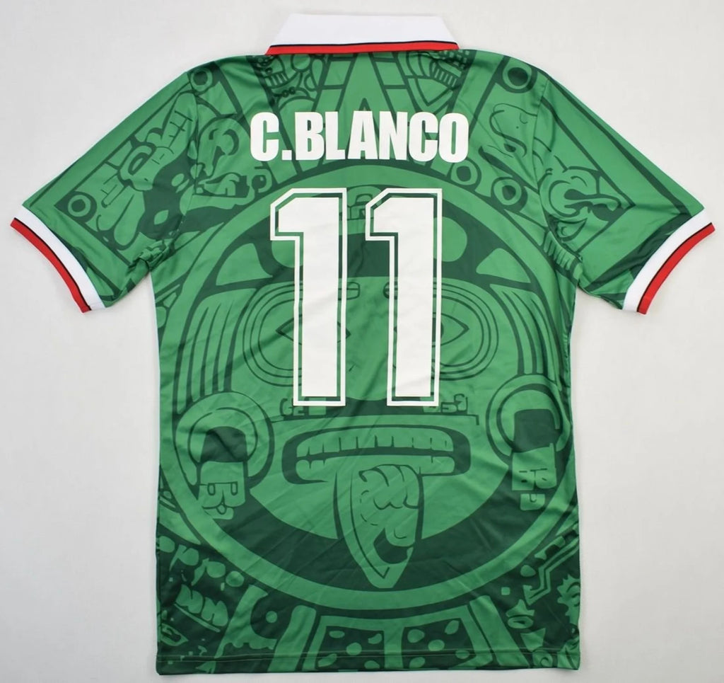 Jersey Mexico Retro 98 Mundial Francia Numero 11 Blanco Manga Corta versión Aficionado
