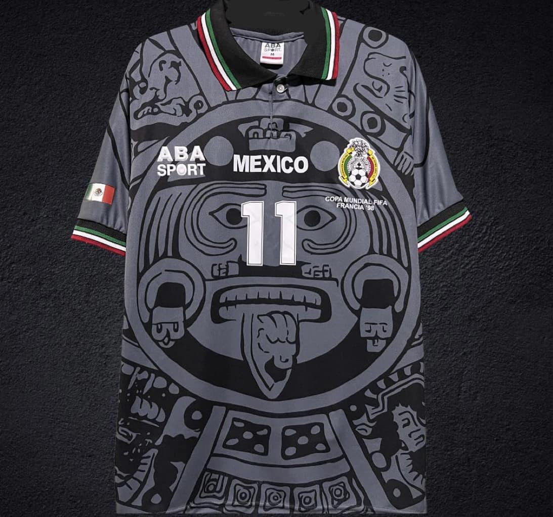 Jersey Retro Mexico Negro Francia 98 Numero 11 Blanco Manga Corta Versión Jugador