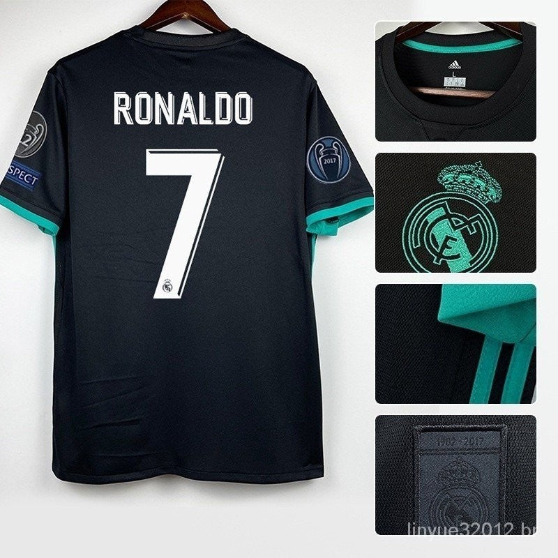 Jersey Retro Real Madrid Visita  17-18  Hombre Ronaldo 7 Manga Larga Versión Aficionado